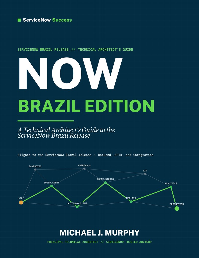 NOW Brazil Edition book cover: A Technical Architect's Guide to the ServiceNow Brazil Release by Michael J. Murphy